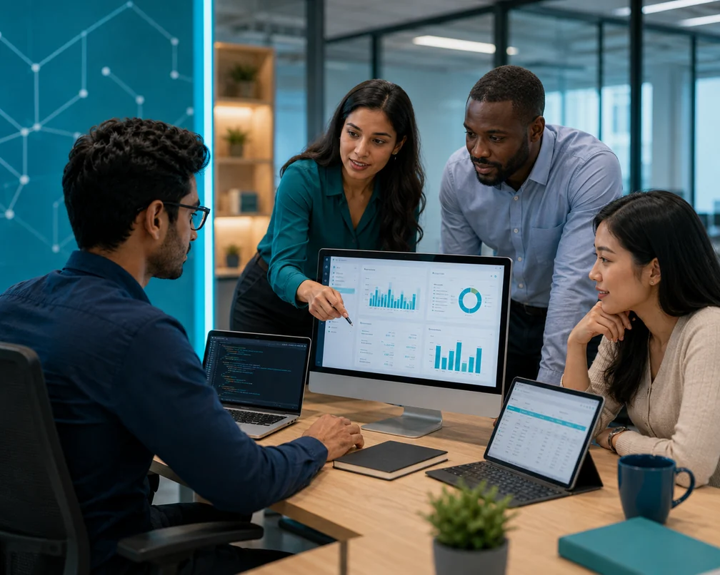 Professionals collaborating across Business Central consultant developer support and administrator roles
