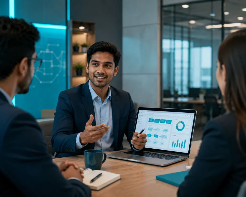 Business Central professional confidently explaining ERP processes in an interview
